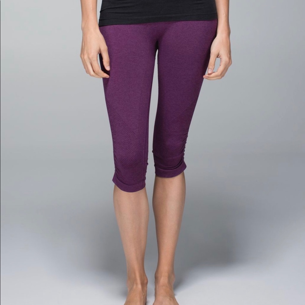 LuluLemon In The Flow Crop II in Heathered Purple